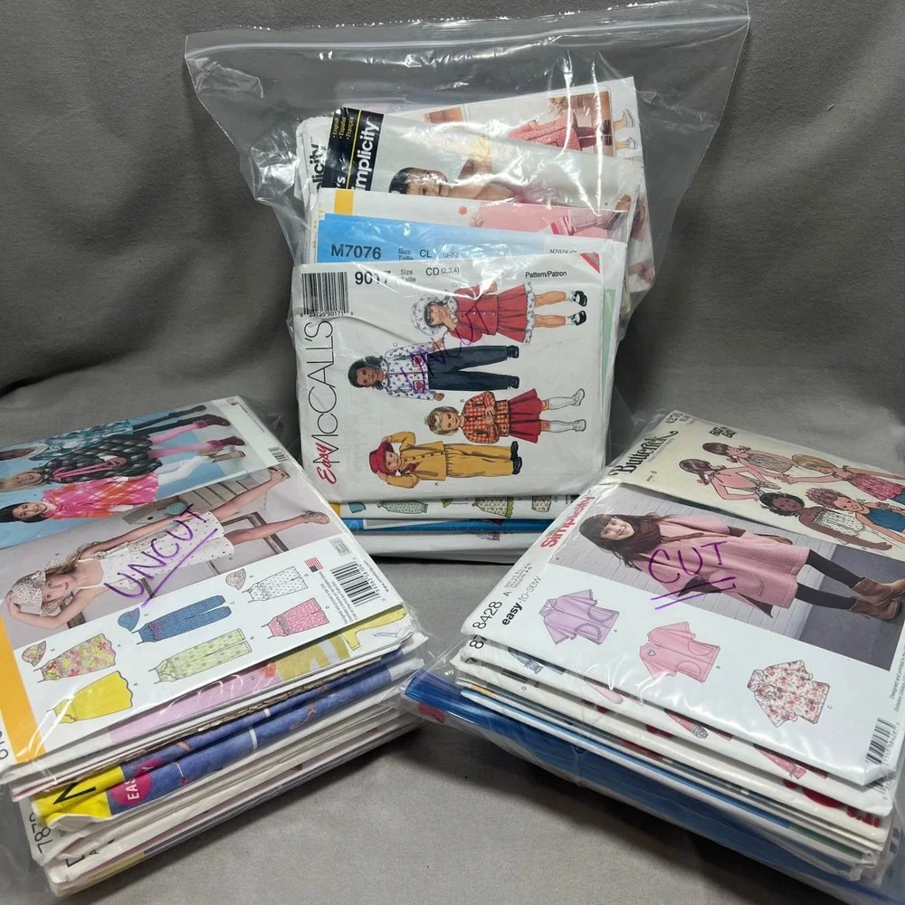 Wholesale Kids Sewing Pattern Lot 82 UNCUT 25 CUT Mixed Era Dolls Costumes Baby